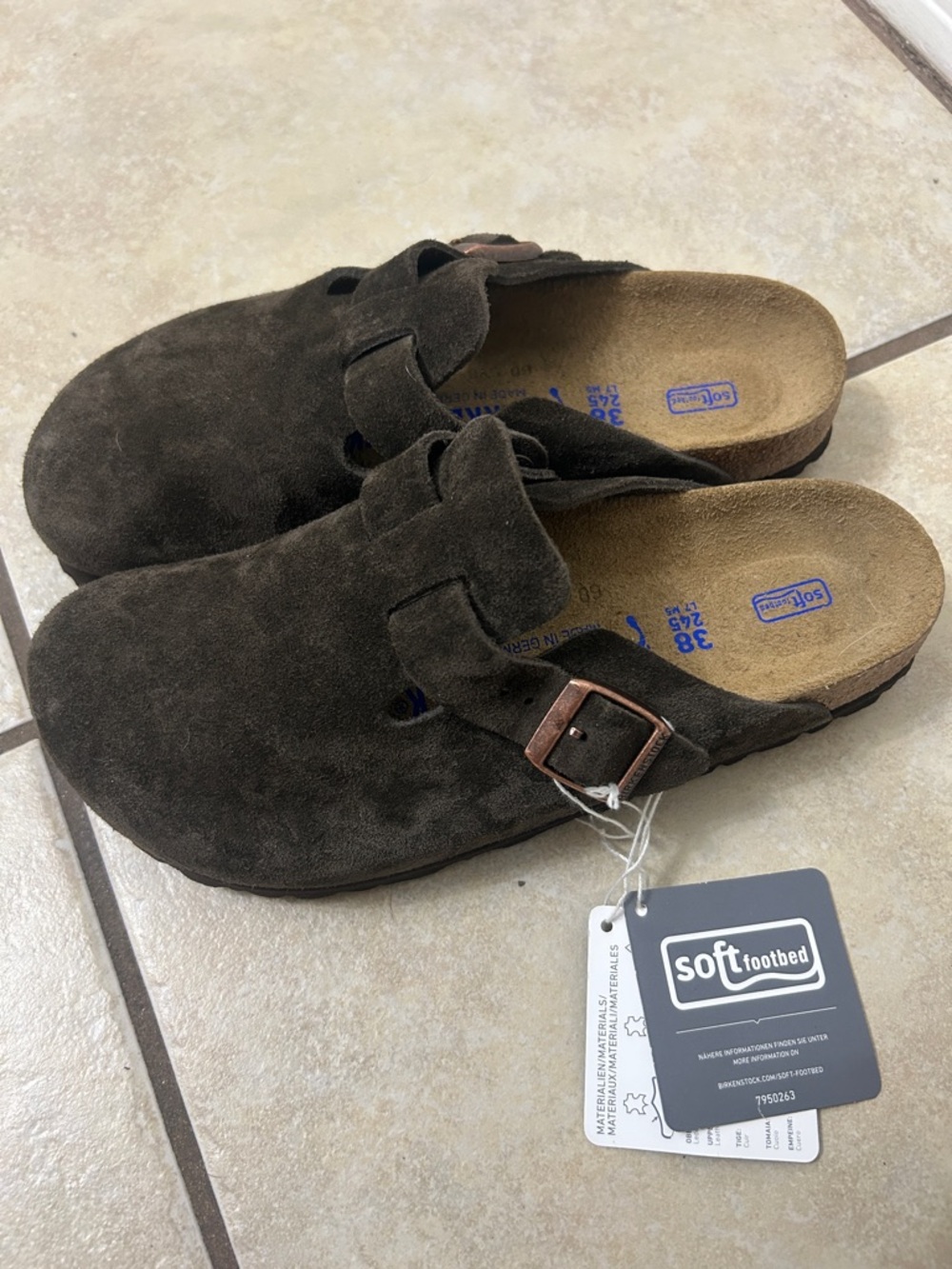 Birkenstock Boston Clogs mocha women’s soft footbed Suede 38 narrow)NEW-size 7.5